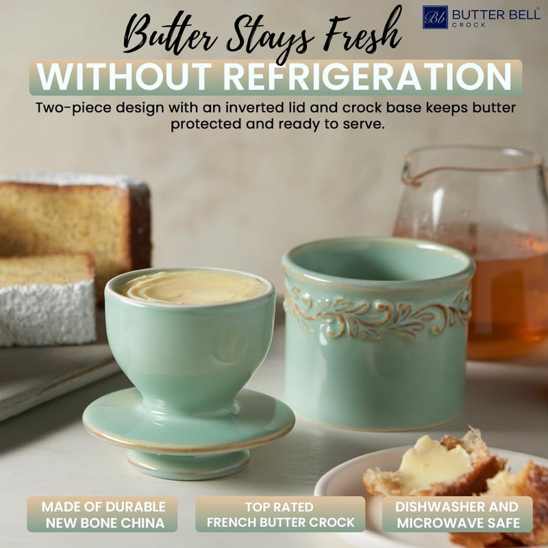 Butter Bell - The Original Butter Bell crock by L Tremain, a Countertop French Ceramic Butter Dish Keeper for Spreadable Butter, Antique Collection, Sea Spray - Image 2